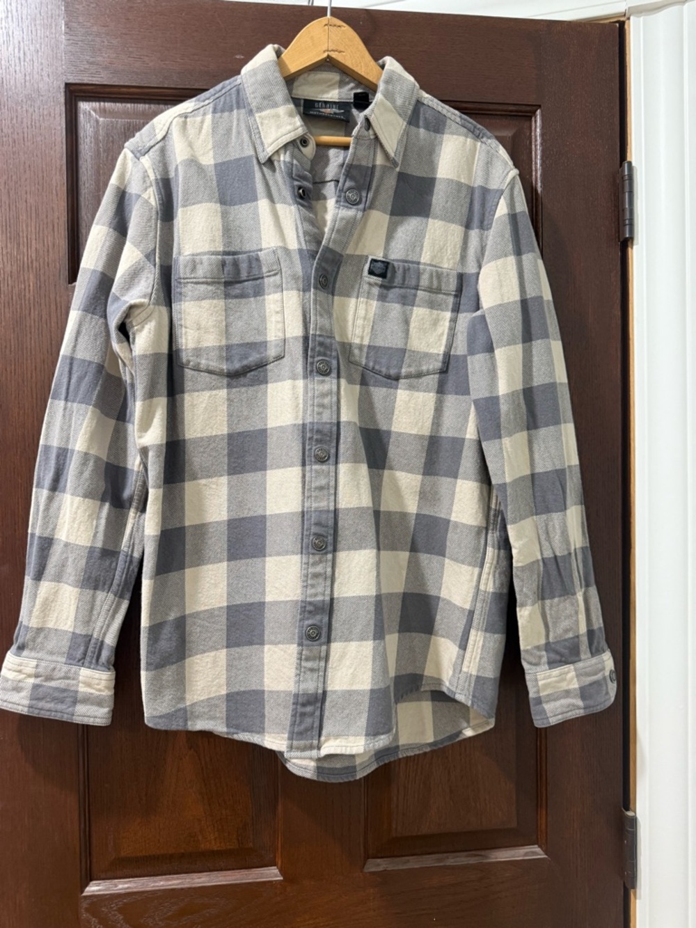 Harley-Davidson Gray and Cream Buffalo Plaid Button-Down Shirt